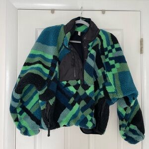 Free people color block pullover fleece. Blue green and black